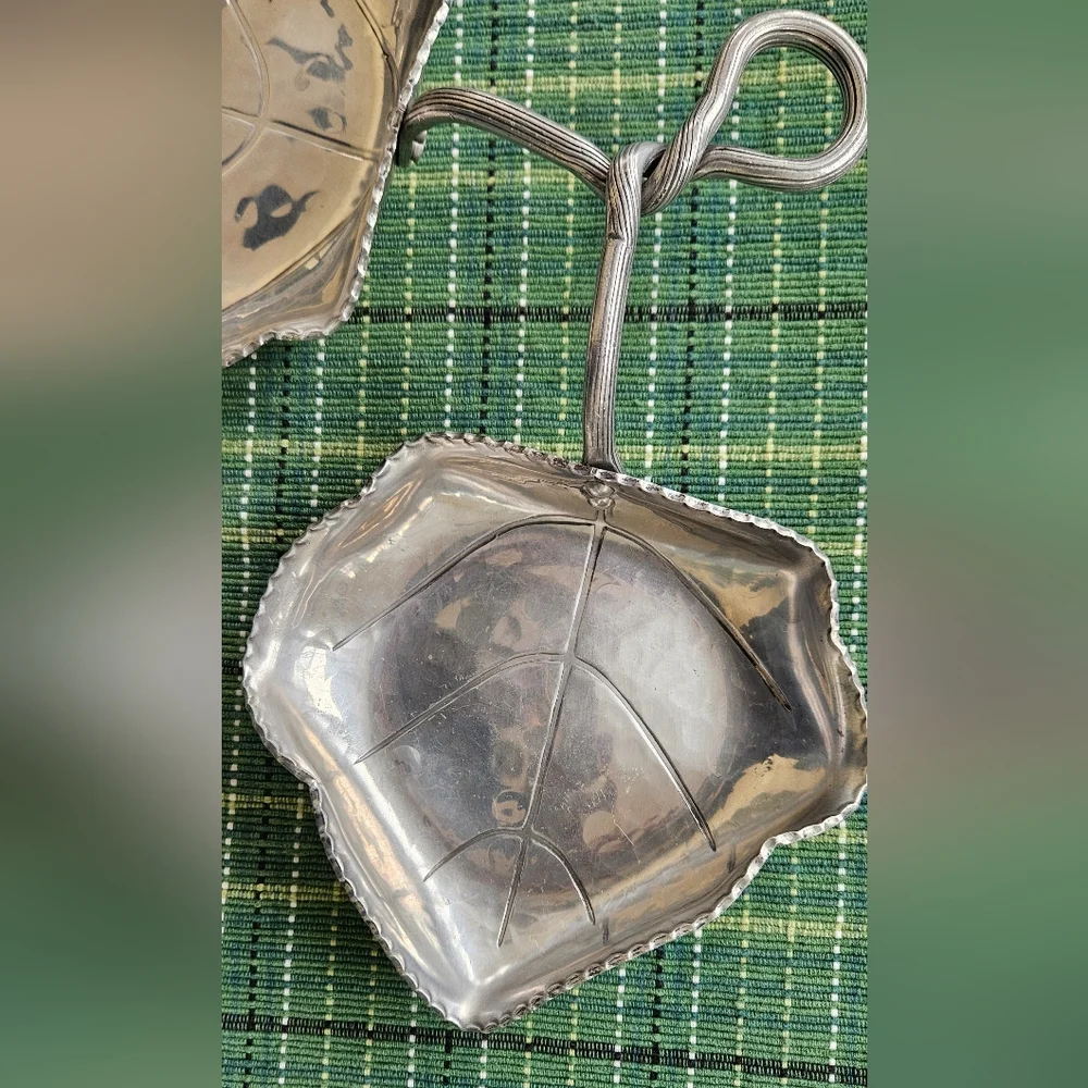 Mid-Century Hammered Aluminum Dual Leaf-Shaped Dish